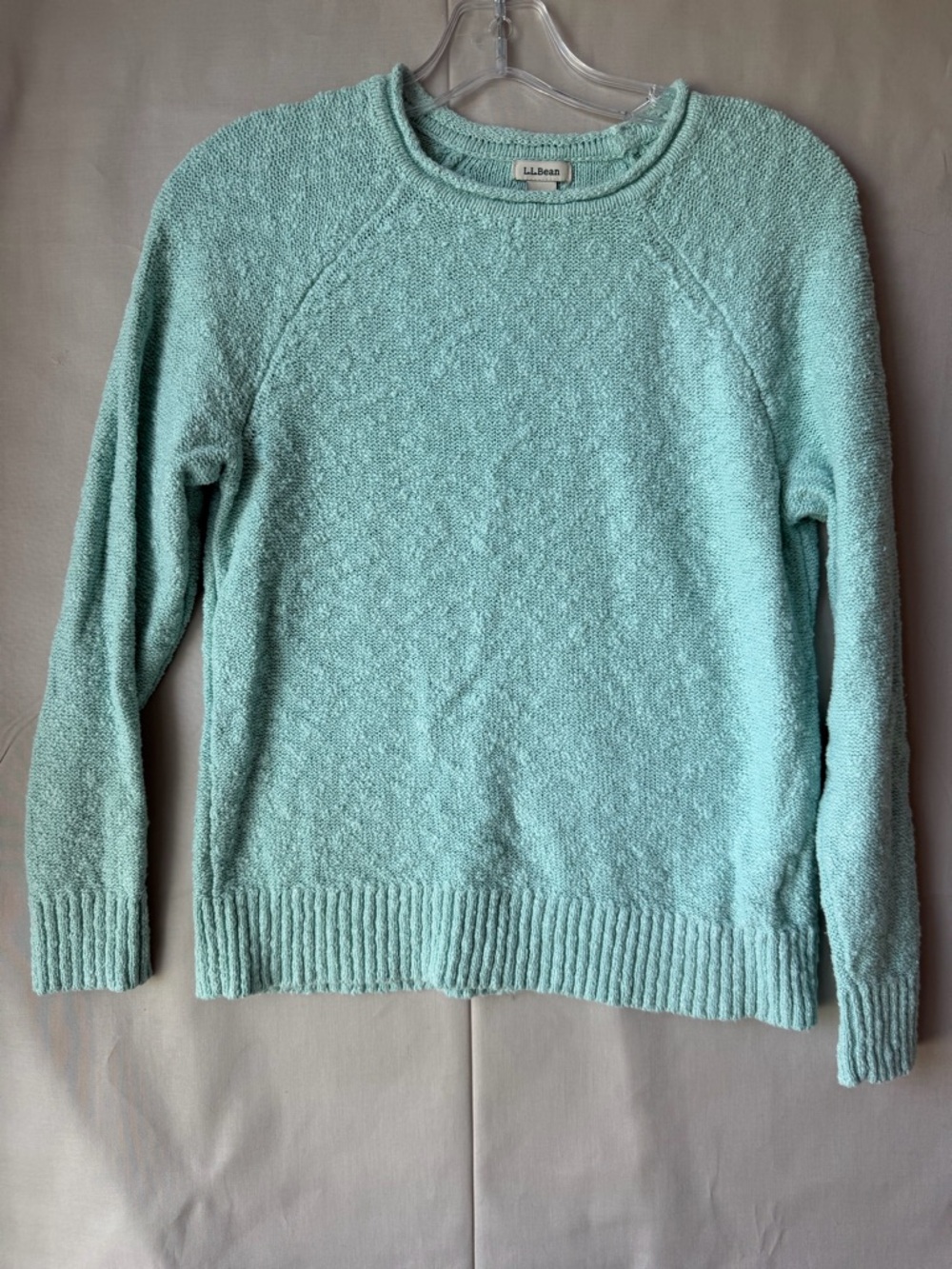 L.L. Bean Women's 100% cotton Seafoam Textured Crewneck Sweater (A0115)